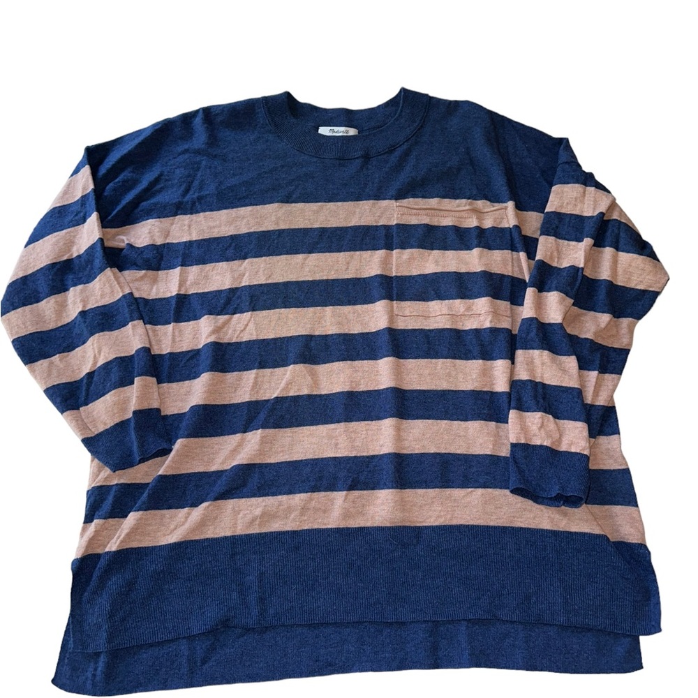 Madewell Women’s Long Sleeve Crew Neck Top Shirt Striped Linen Blend EUC